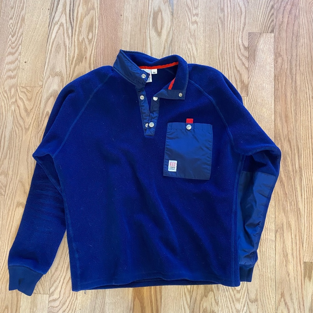 Topo Designs blue Polartec Fleece Pullover with Pocket